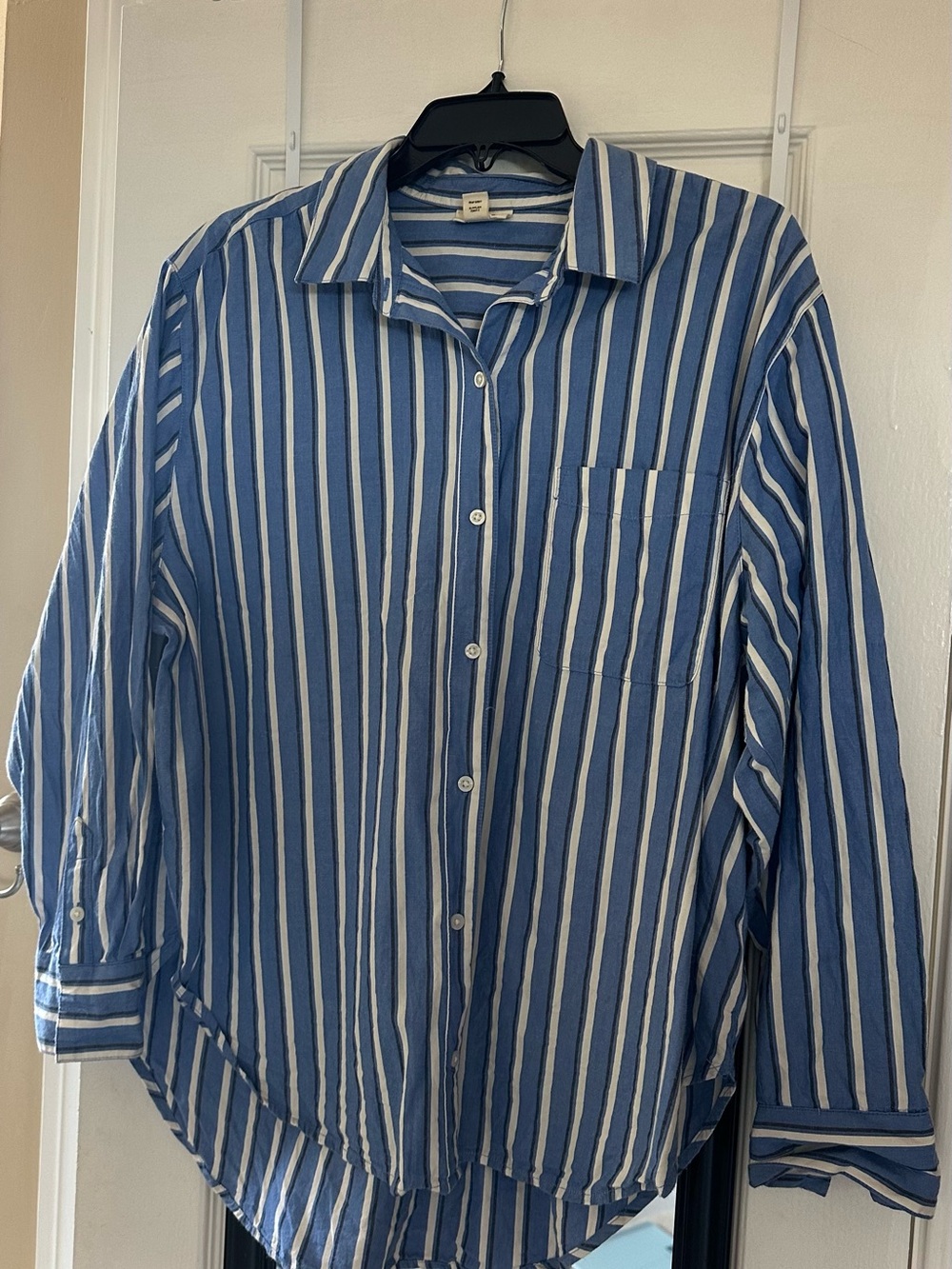 a.n.a Blue and White Striped Button-Down Oversized Shirt